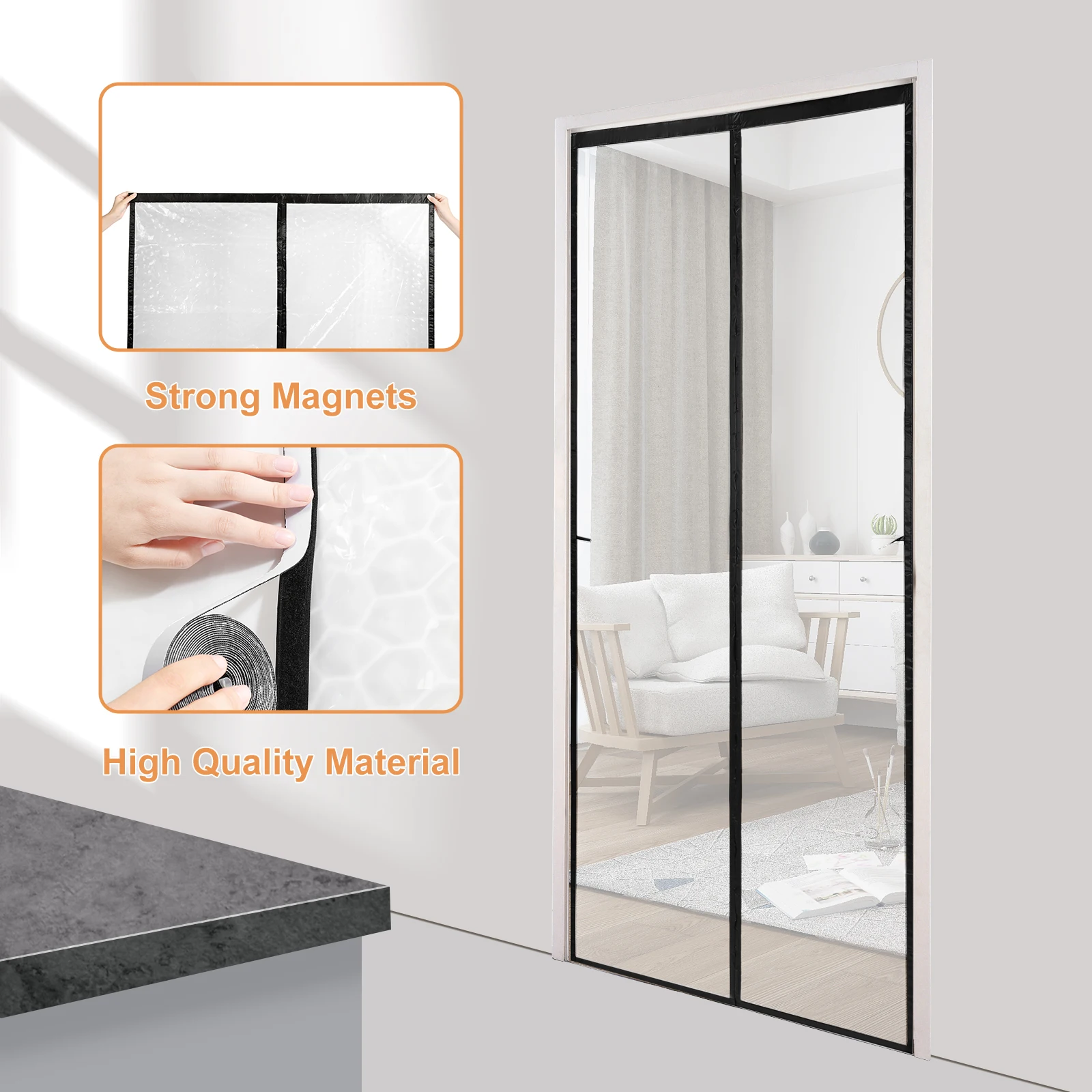 PEVA Non Perforated Air Conditioning Door Film Warm Door Screen Insulated Doorway Curtains Magnetic Automatic Closing for Door