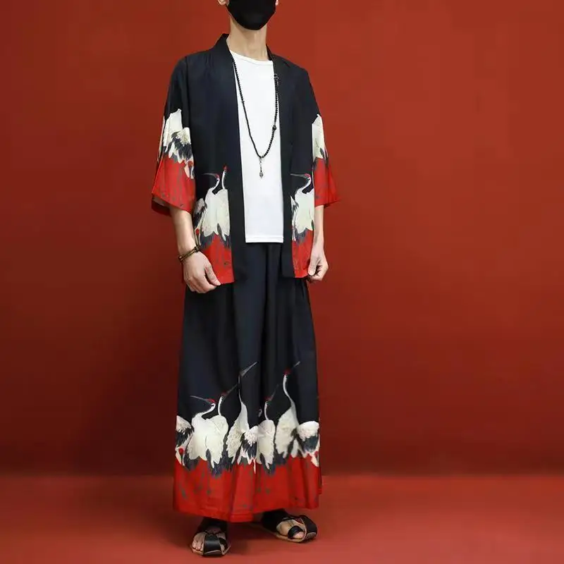 

Chinese Style Suit Men's Summer Thin And Loose Fitting Layman Suit Cardigan Taoist Robe Trendy Retro Tang Suit Hanfu Two-Piece