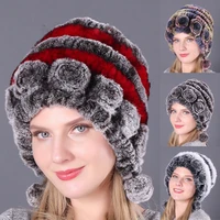 Women Winter Warm Real Rex Rabbit Fur Hat Snow Cap Winter Hats For Women Girls Real Fur Knit Skullies Beanies Natural Fluffy Hat 1
