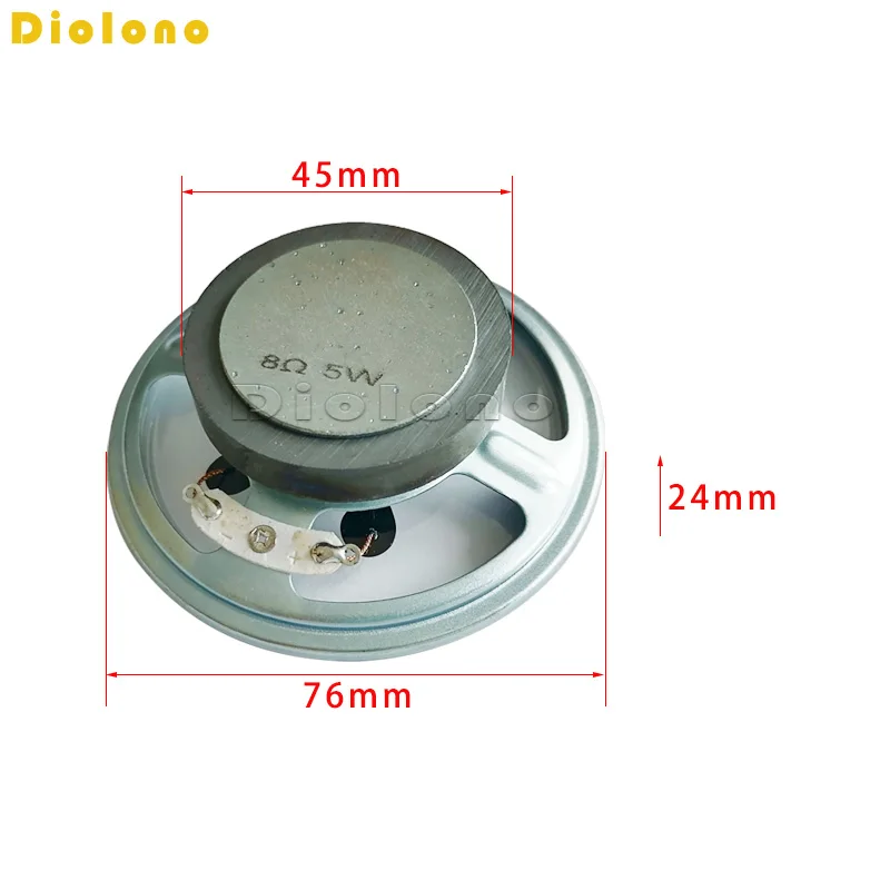 8 Ohm 5W Loudspeaker 76MM 3inch Round Speaker Waterproof Clear Cone Paper Bright Cap 45MM External Magnetic Height 24MM