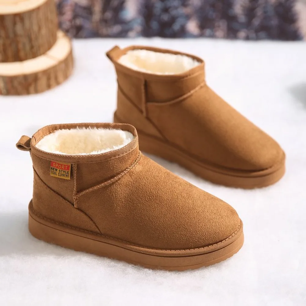 Women's Solid Color Thick Plush Snow Boots Comfortable Warm Flat Ankle Boots Woman Winter Casual Slip On Cotton Shoes Plus Size