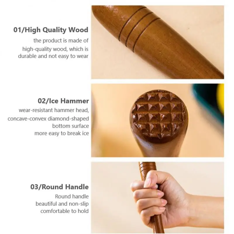 Wooden Manual Lemon Juice Hammer Multifunctional Milk Tea Blending Stirring Rod Crushed Ice Bar Milk Tea Fruit Cocktail Tools