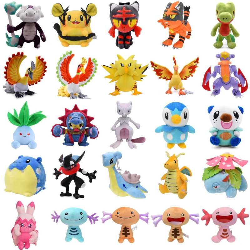 Pokemon Pikachu Venusaur Piplup Gengar Oddish Spheal Mewtwo Plush Toys Kawaii Treecko Lapra Ho-Oh Zapdos Litten Peluche Doll