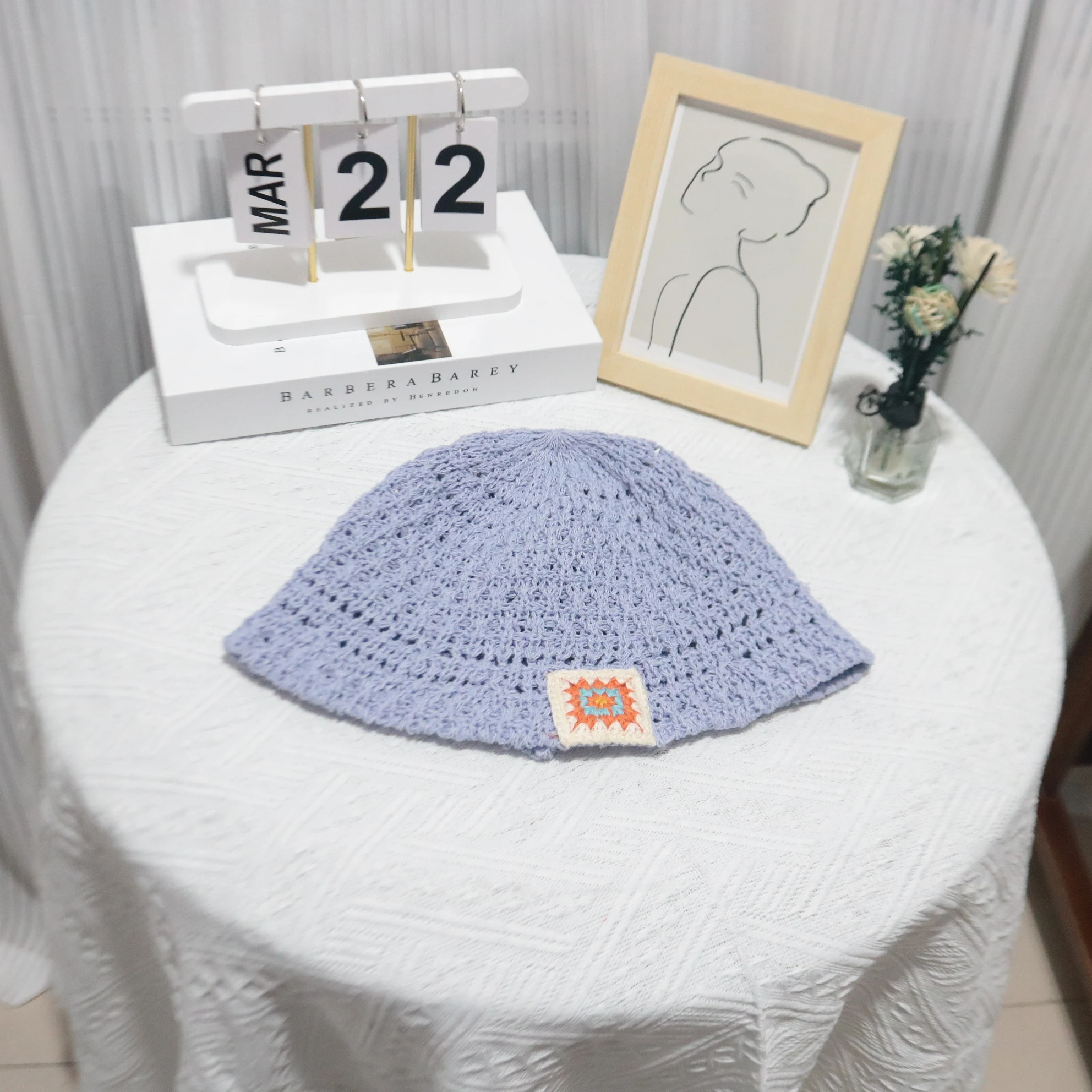 2023 Estate giapponese Nuova Corea Fiore Hollow Croche Sraw Sun Bucke Cap Sraw Ha Genle Fresh Knied Sraw Bucke_voghion.com
