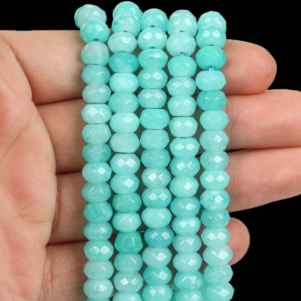 5x8mm Natürlich ‌ Facettierte Amazonit-Stein-Chalcedon-Abacus-Rondell-Perlen für die Schmuckherstellung, DIY-Armband, Halskette, Zubehör, 15 Zoll