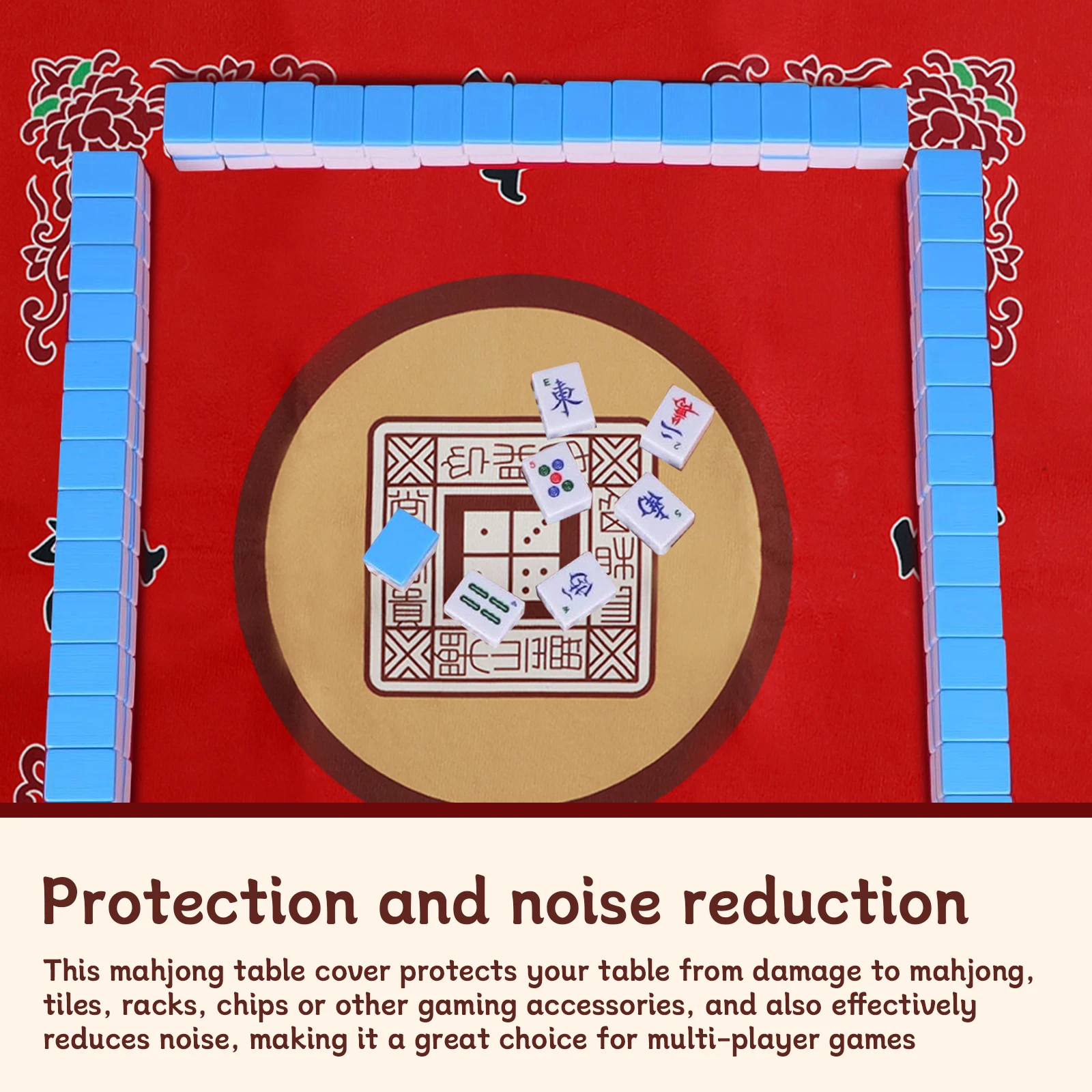 80x80cm Large Mahjong Mat Anti-Noise Toard Game Table Mat Polyester Slid-Proof Mahjong Accessory Tablecloth for Home Game Party 4