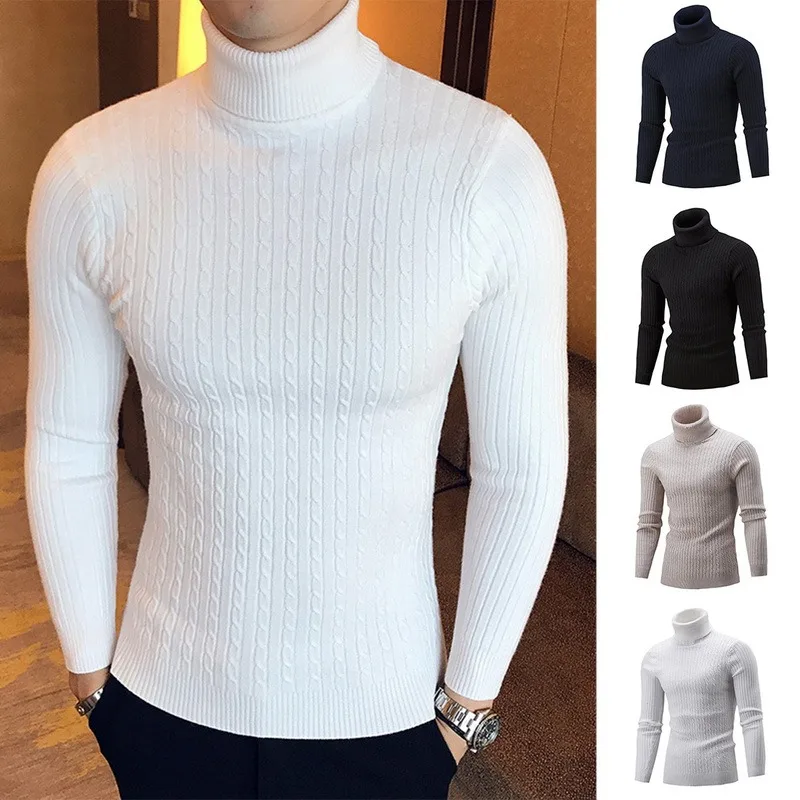 Tanie 2022 koreański, Slim golf w jednolitym kolorze sweter męski zimowy z długim sklep