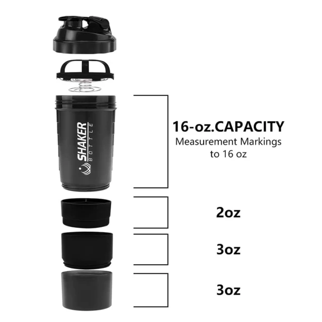 Protein Shaker Bottle Leak Proof Bottle for Protein Mixes 3 Layer Twist Off Shaker Cup Sports Shaker Bottle for Protein Powder 5