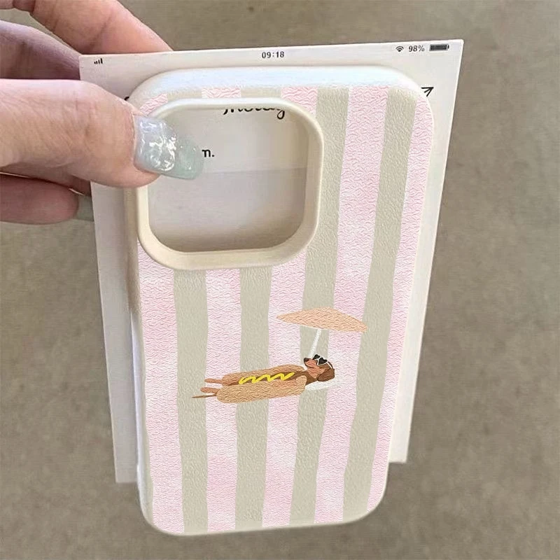 Pink Striped Dog Pattern Phone Case with Bumper Cover Design