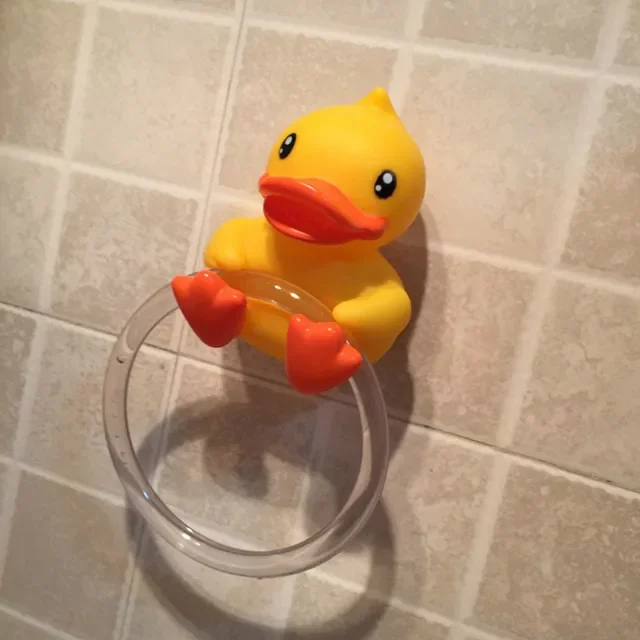 Duck Design Towel Holder Bathroom Hooks Sticky Hanger Stick on Wall Lovely Storage Hooks 2pcs