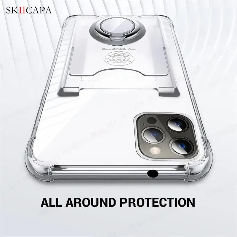Ring Holder Wallet Card Slot Phone Case with Airbag Shockproof Soft Silicone Transparent Cover