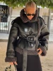 Vintage Patchwork Fur Leather Coats Women Lapel Lace Up Long Sleeve Thicken Warm Jacket 2025 Winter Lady New Streetwear Overcoat 3