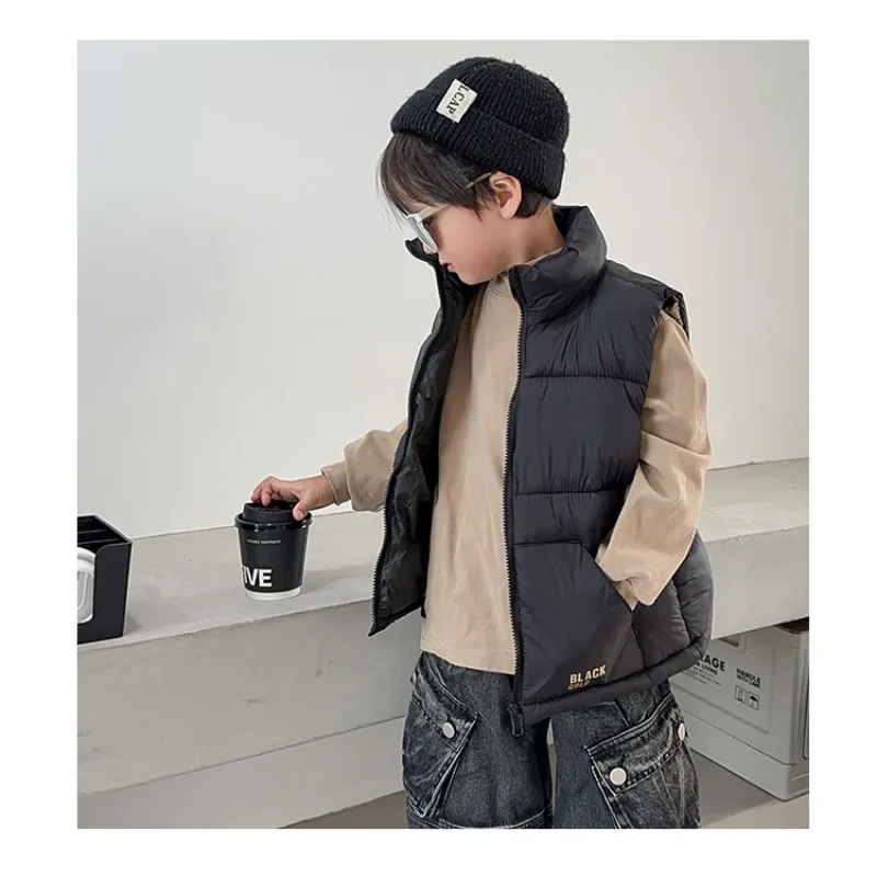 2024 Autumn Winter Children Winter Casual Black Thick Warm Vest Kids Cool Waistcoat Thick Vest with Camisole for External Wear