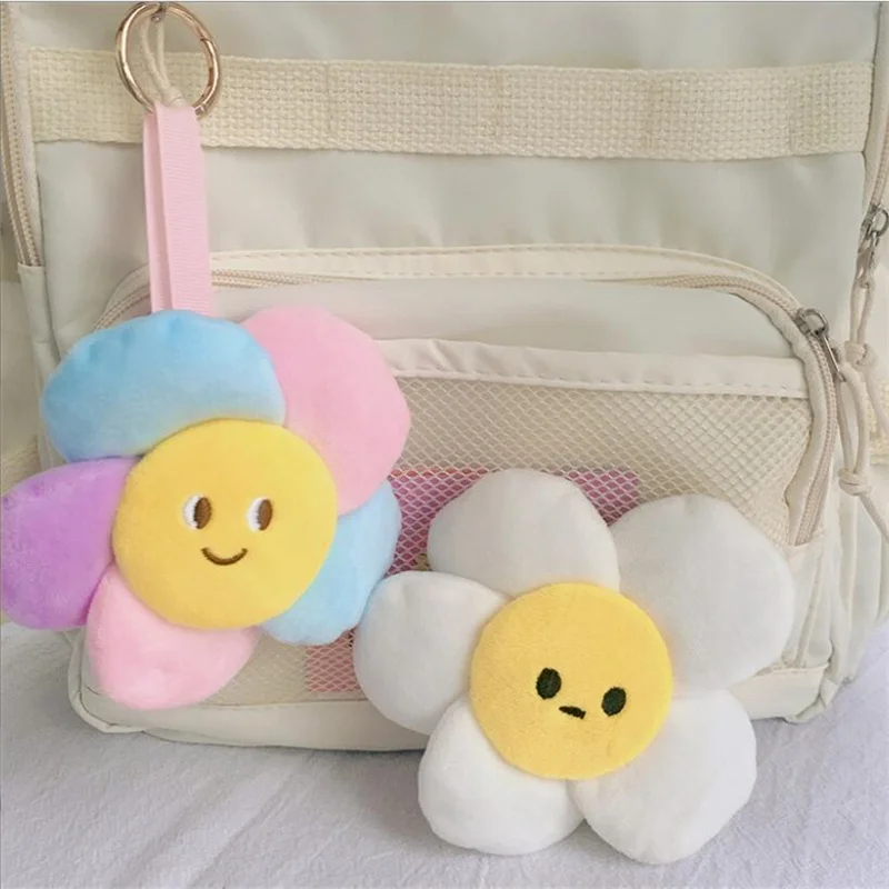 

12CM New Cute Smiling Face Sunflower Colorful Plush Toys Creative Doll Children's Student Gift Bag Keychain Stuffed Pendant Doll