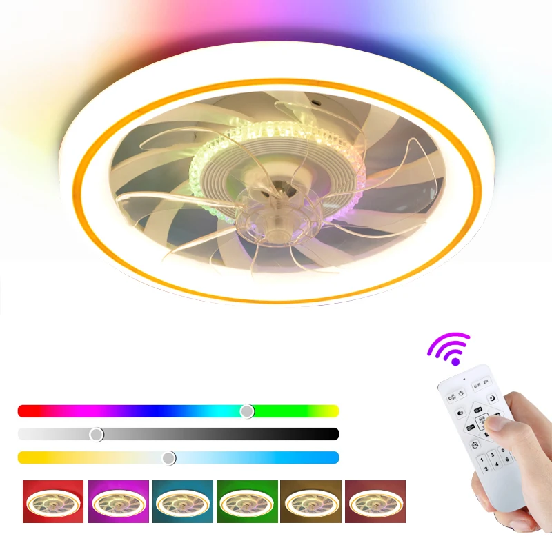LED Ceiling Fan Light, Low-key Ceiling Fan with RGB Light, Remote Control Dimming Remote Control Bedroom Living Room Dining Room