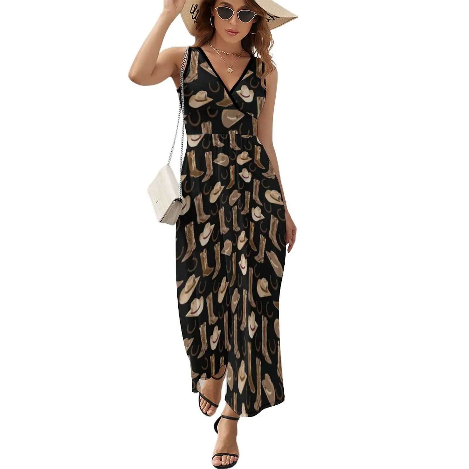 

Western Boots and Cowboy Cowgirl Hats on Black Sleeveless Dress elegant women's sets Elegant gowns