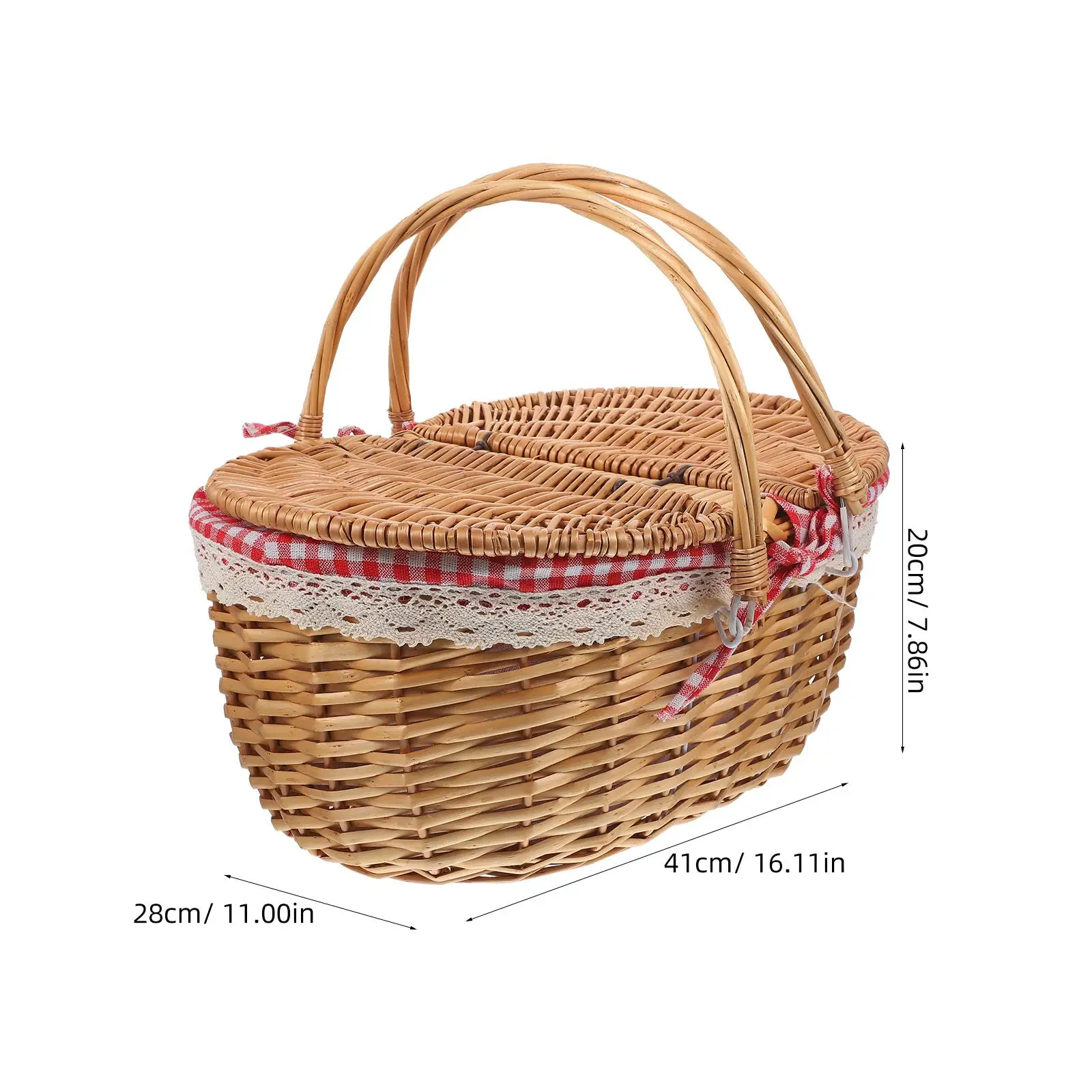 Rattan Picnic Basket 38x28x18cm Woven Handles Lid Storage Basket for Home Decor Gifts Outdoor Camping Vegetable Toy Storage 2