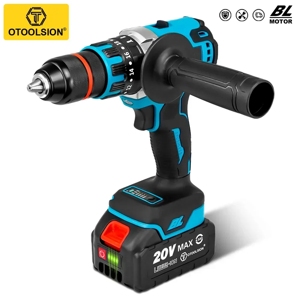 

OTOOLSION Brushless Impact Drill 20V Cordless Electric Screwdriver with 13mm Chuck Ice Fishing Electric Tool Lithium-ion Battery