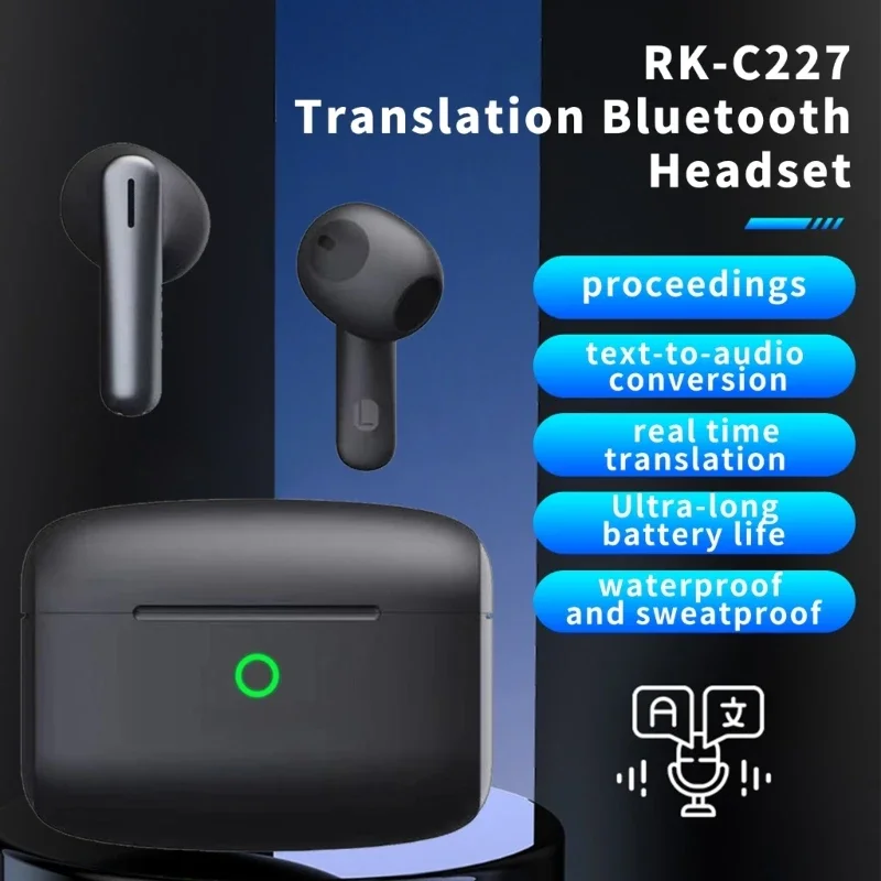 RK-C227 Language Translation Headphones Translate 32 Languages, Support Recording to Text Conversion, Waterproof Meeting Records