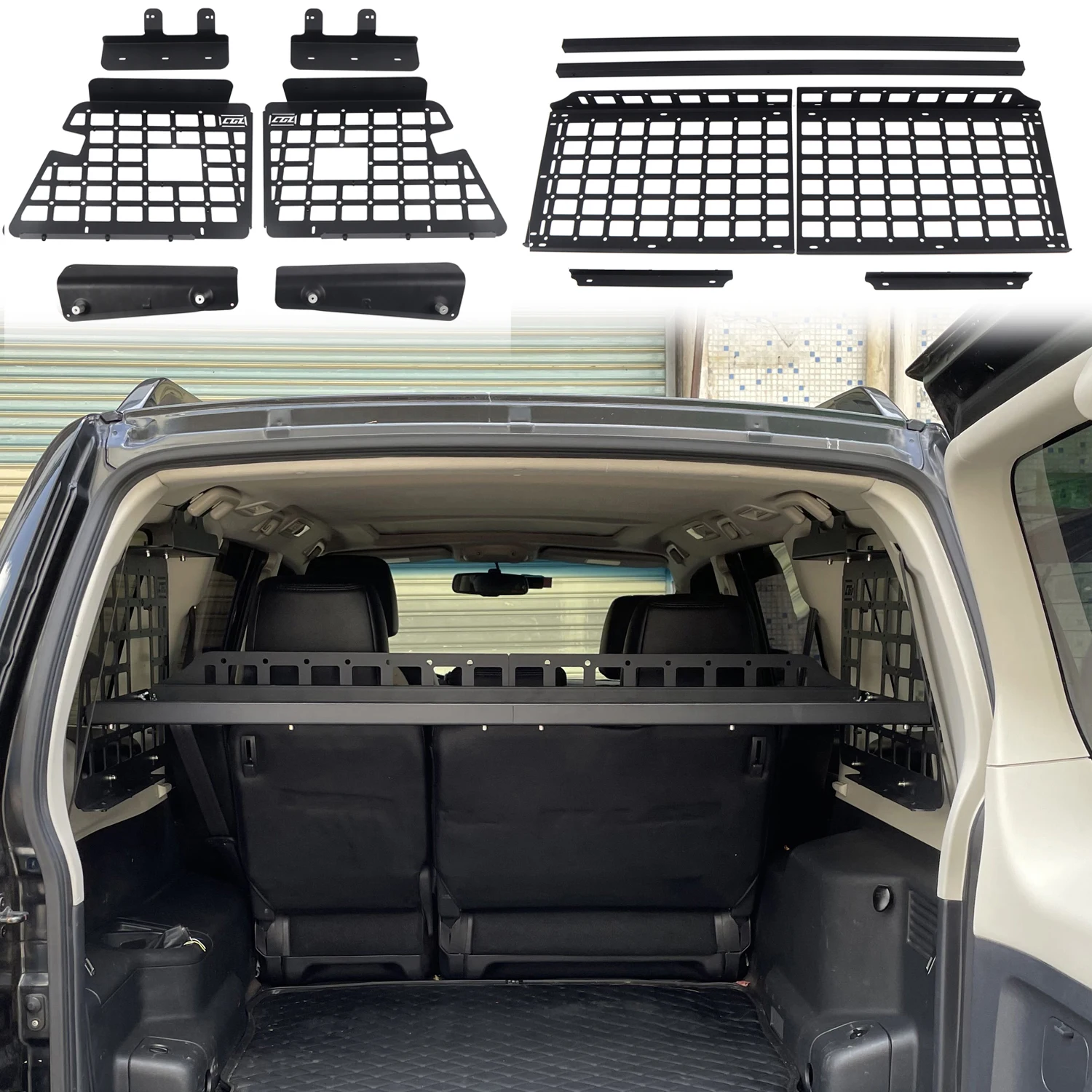 

for Mitsubishi Pajero 5-door 2007-2021 Interior Window Modular Storage Panel Pair and Center Shelf Tray Aluminum Alloy Iron