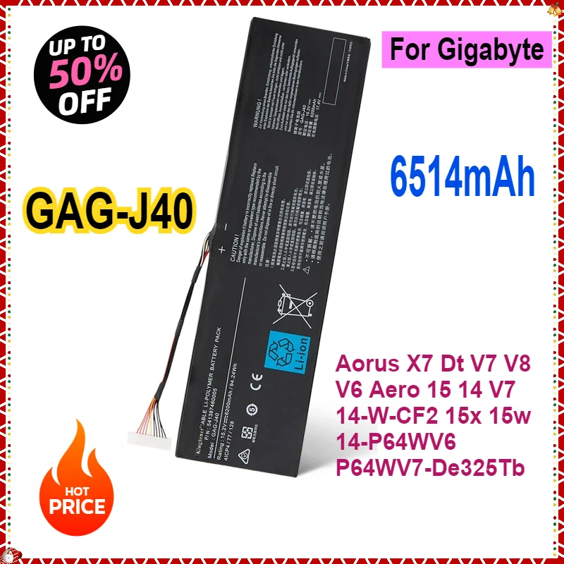 6514mAh GAG-J40 Laptop Battery for Gigabyte Aorus X7 Dt V7 V8 V6 Aero 15 14 V7 14-W-CF2 15x 15w 14-P64WV6 P64Wv7-De325Tb Battery