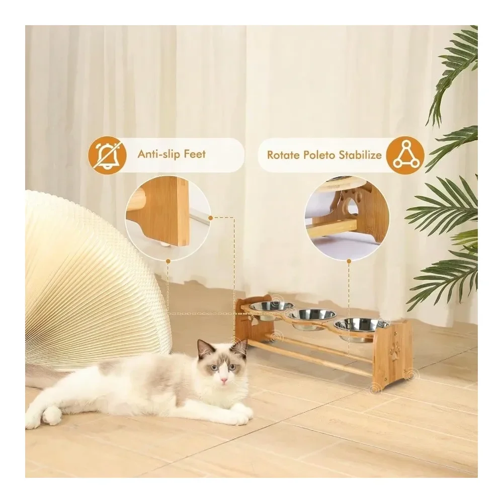 Adjustable Bamboo Raised Dog Bowl Set – Food & Water Stand 4