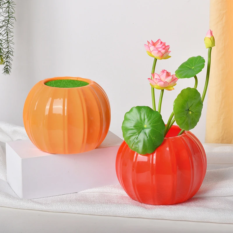 Simulation Pumpkin Vase Plastic Flower Arrangement Vase Sundries Organizer Living Room Tabletop Ornaments Home Garden Decoration 4