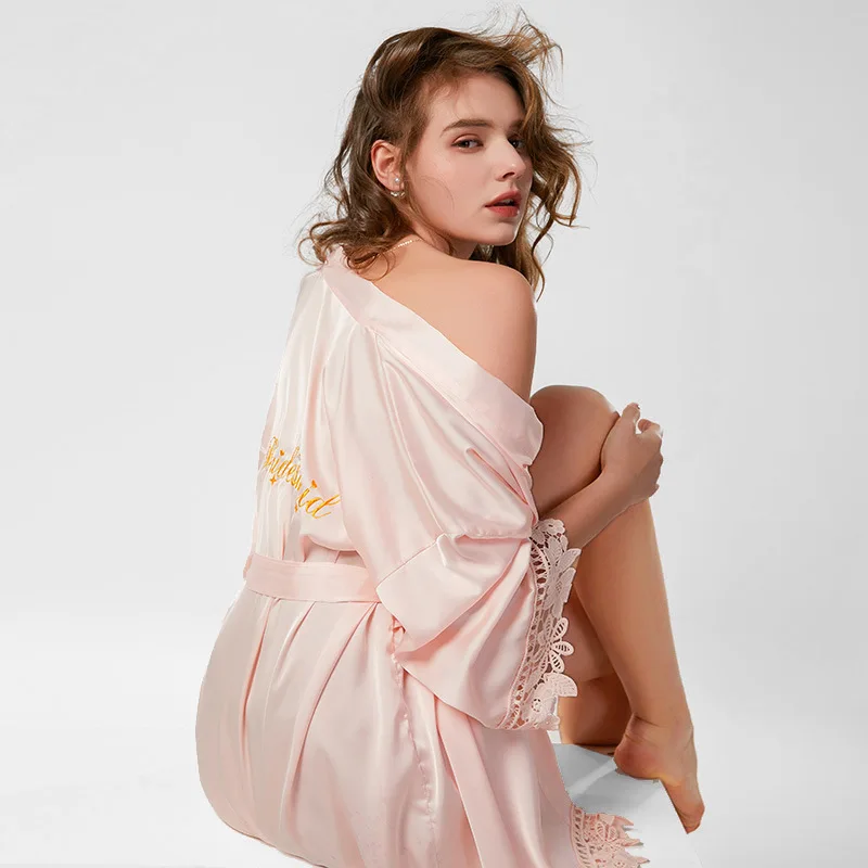 

Халат женский на тонких бретельках, Свадебный халат для невесты, пикантное нижнее белье, свадебная одежда для сна с кружевной отделкой, домашняя одежда