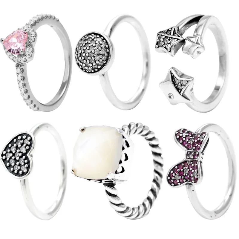 

Женское серебряное кольцо, ослепительное кольцо в виде капли, с жемчугом, кольцо в виде лука и сердца со звездой на удачу с кристаллом, Европейский подарок на день рождения, ювелирные изделия