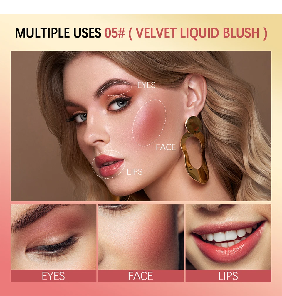 Description Picture 5 of itemMatte Liquid Blush 7.5ml Velvet Blusher Orange Peach Face Pigment Lasting Beauty Natural Cheek Tint Cream Waterproof Blush