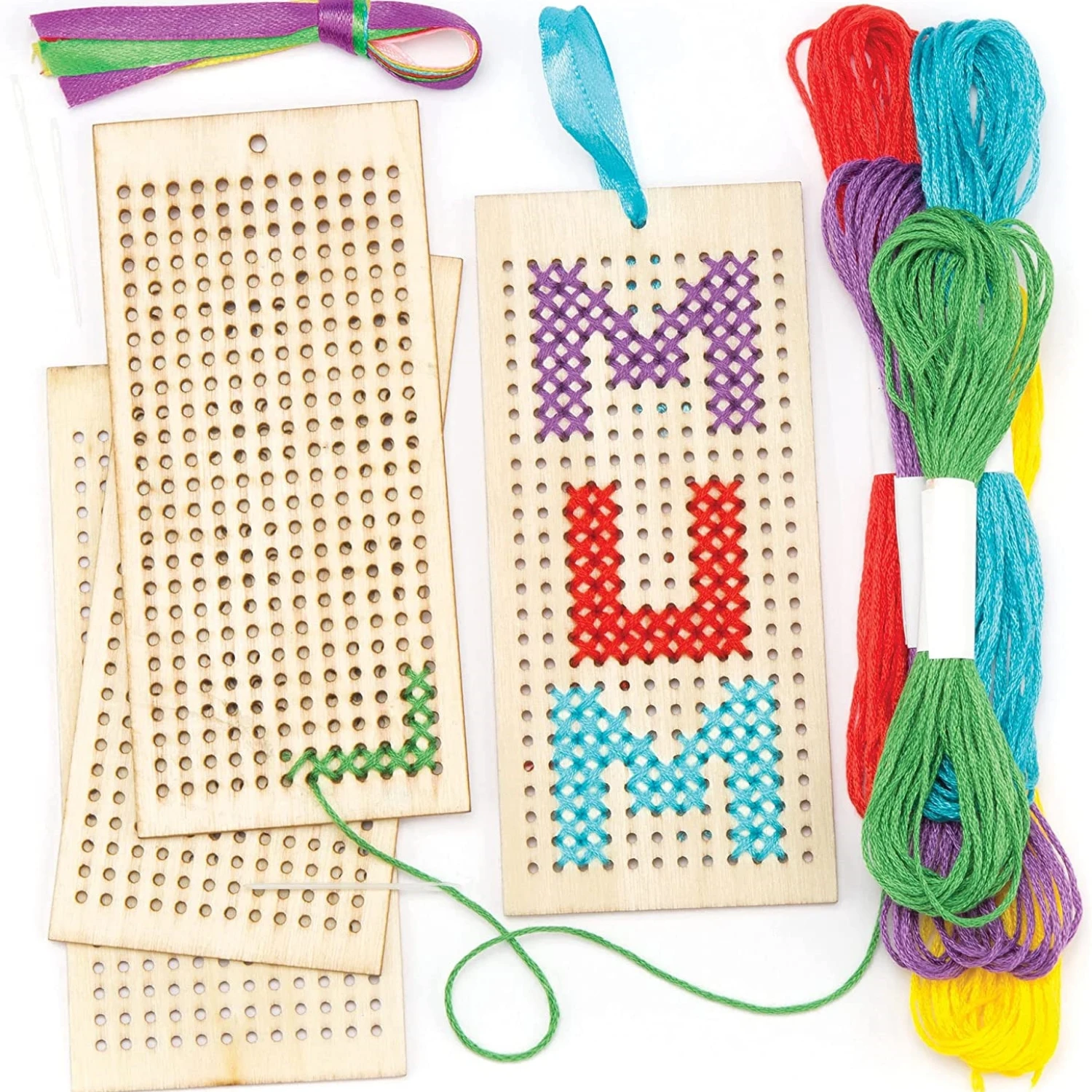 Wooden Cross Stitch Bookmark and Star Kit Tag 1set Contains 4 wood chips 4 lanyard 4 color threads and 4 plastic needles wooden bookmark bookmarks stationery supplies