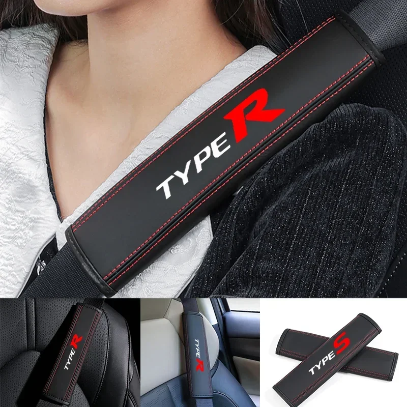 Car seat belt Nappa leather Shoulder Protector Safety Belt 2pcs For Honda Type R Type S Civic FK8 FK2 FN2 EP3 Auto Accessories