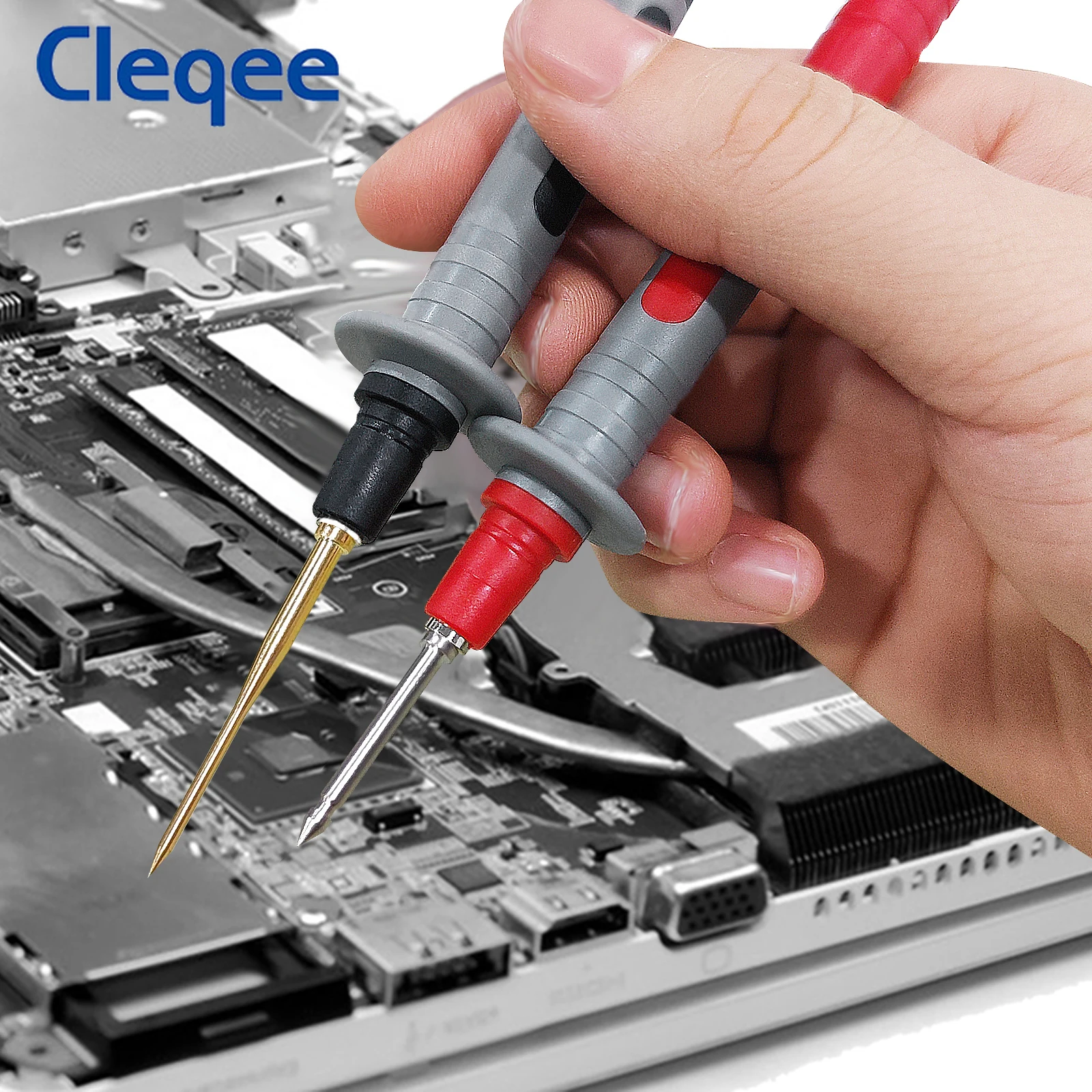 교체 가능한 금도금 바늘이 있는 Cleqee P8003 멀티미터 프로브 1mm/2mm 핀 4mm 바나나 플러그 잭 다목적 테스트 펜 키트