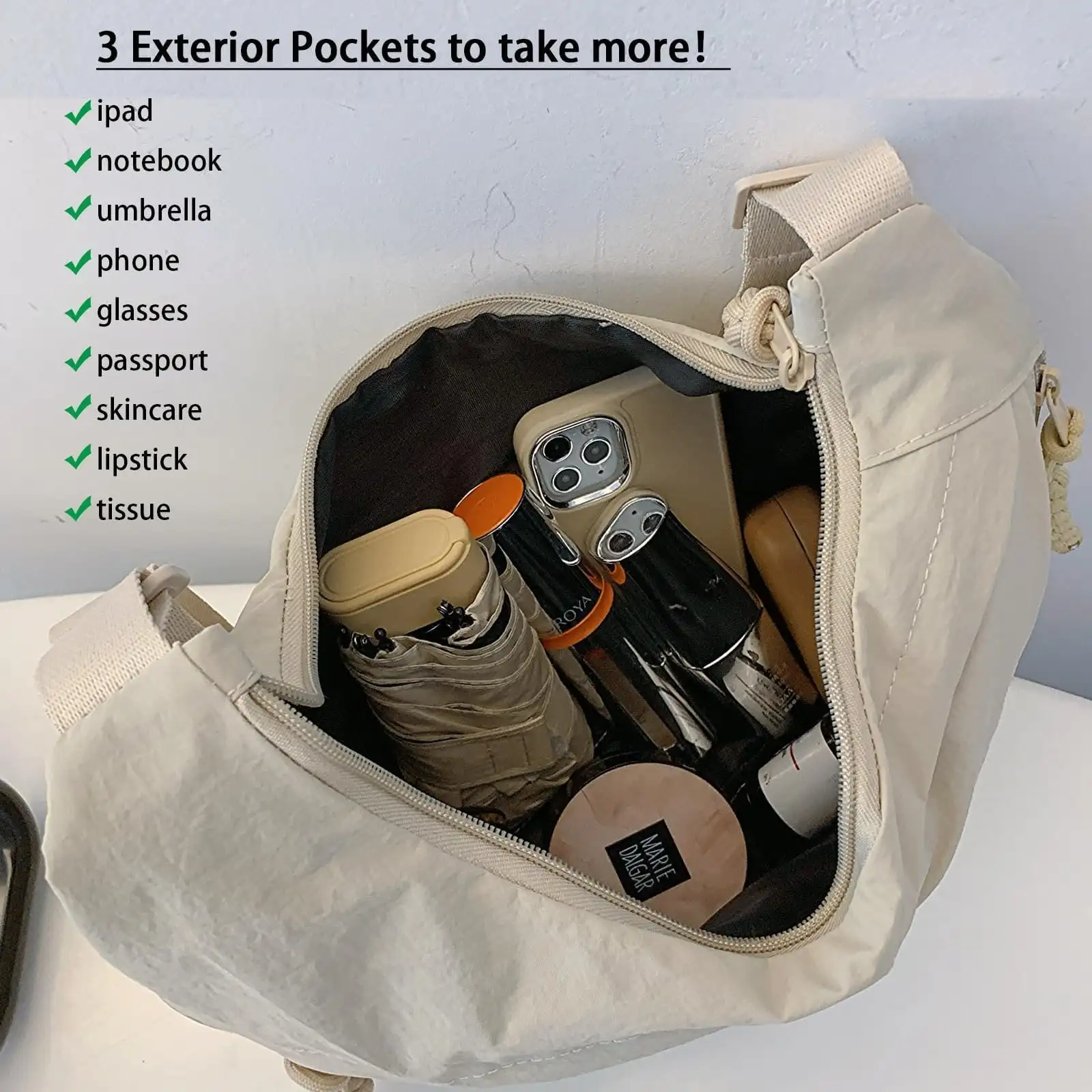 Women's Fashion Plain Colour Crossbody Hobo Bag Simple Design Women's Messenger Bag Nylon Hobos Small Shoulder Bags Vintage