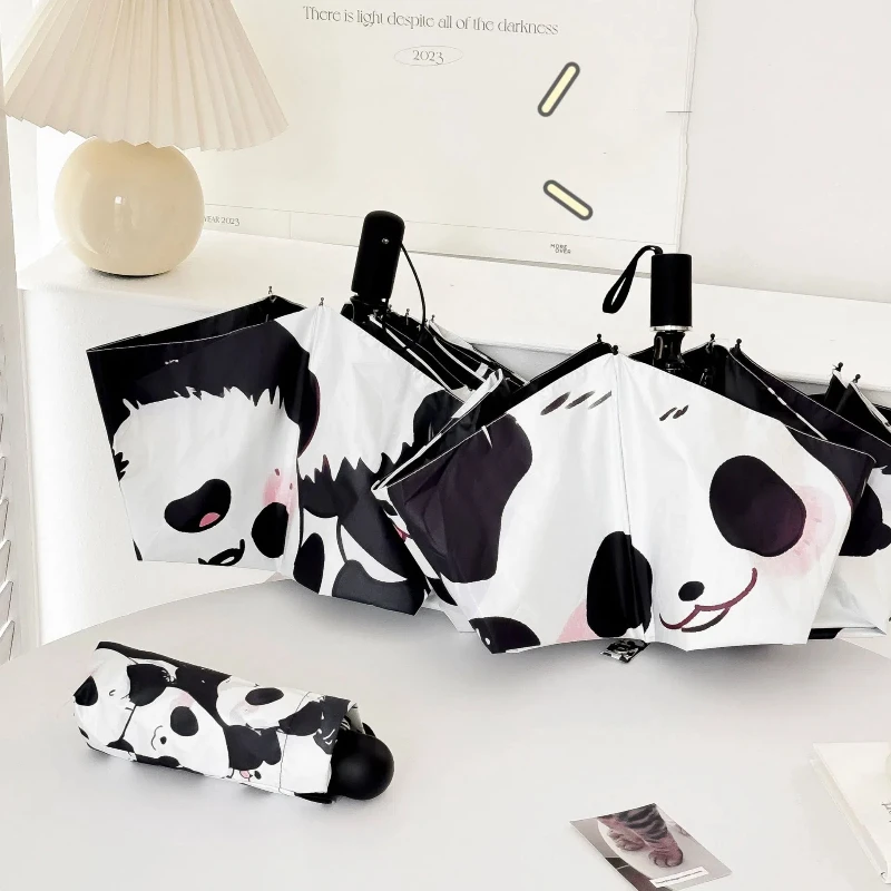 Cute Panda Umbrella Children's Umbrella Automatic Mini Folding Vinyl Protection Tiny Lightweight Household Merchandises