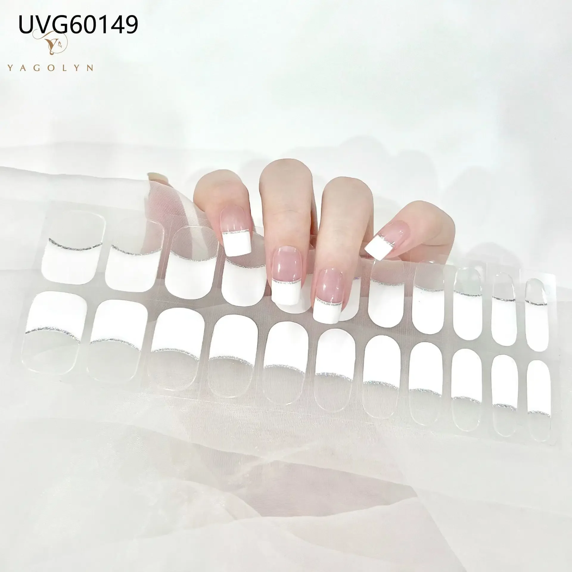 22Tips French Pink Side Semi Cured Gel Nails Wraps Adhesive Waterproof Long Lasting Gel Nail Stickers Harden In UV Lamp Need 3