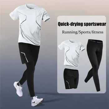 Sportswear set, men's running short-sleeved quick-drying suit, 1