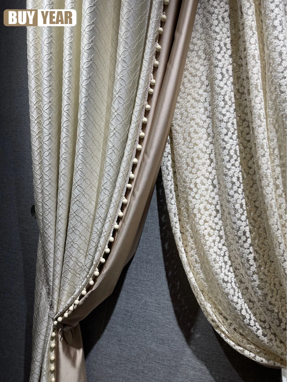 

2023 New Light Luxury Cream Embossed High-precision Jacquard Blackout Curtains for Living Room Bedroom Finished Product