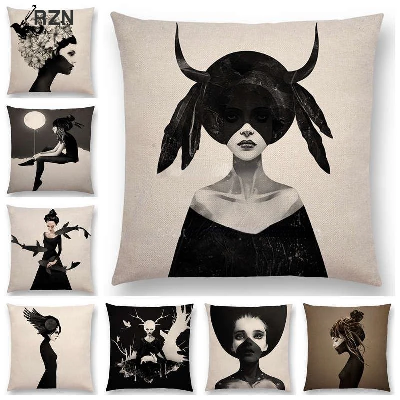 

Gothic Girls Printing Linen Cushion Cover 45x45cm for Sofa Pillow Case Home Decor High Quality Drop Shipping Throw Pillow Cover