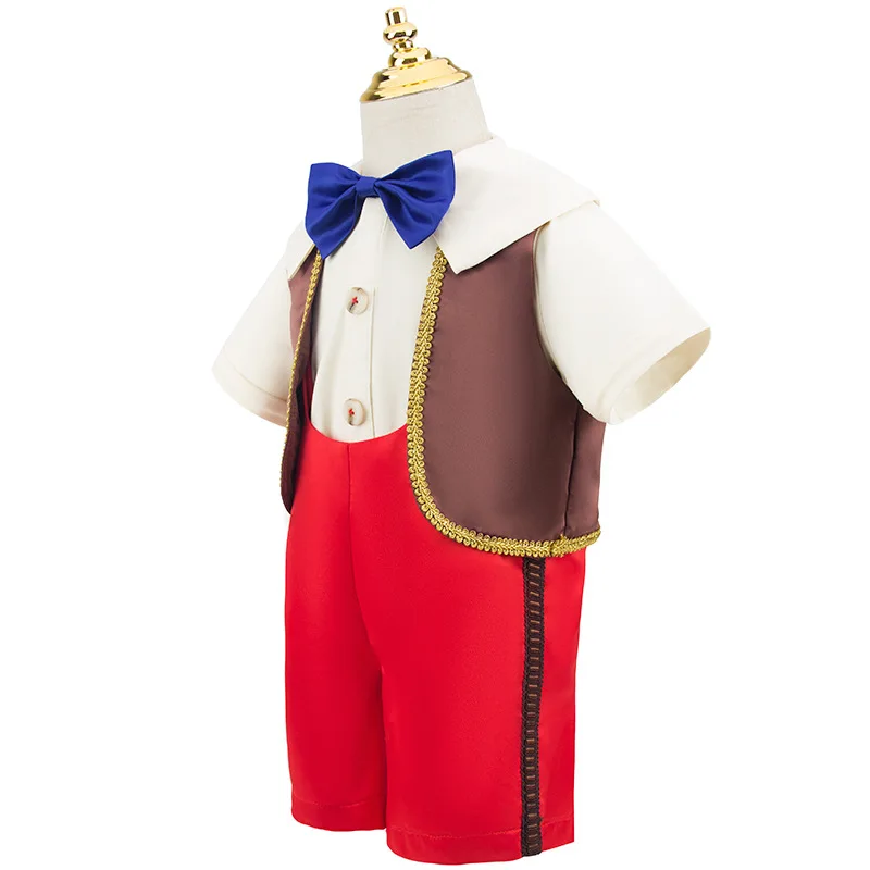 Boys Girls Pinocchio Cosplay Costume Halloween Funny Birthday Party Clothes Kids Character Puppet Hat and Gloves Clothing Set 2