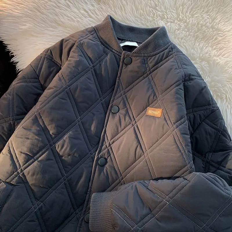 Winter Men's Jacket Stand Collar Thicken Button Windproof Baseball Jackets Casual Solid Warm Couples High Street Padded Clothes cotton jacket