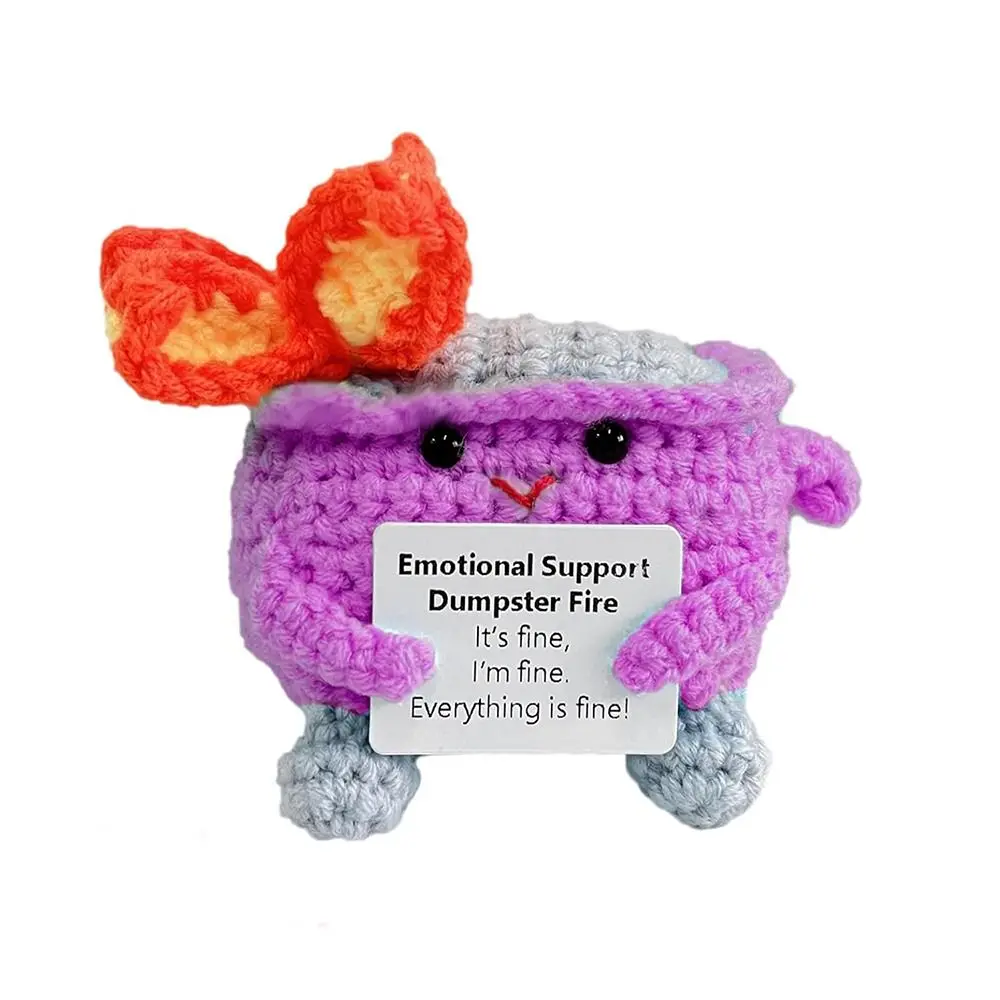 With Positive Card Emotional Support Dumpster Fire Handmade Crochet Knitted Crochet Dumpster Fire Weighted Base