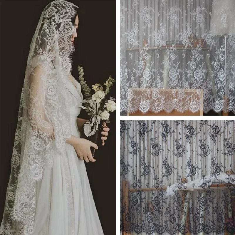 

Французская кружевная ткань с ресничками, свадебная ткань, высококачественный материал, не очень белый, черный, 1 шт., 1,5x3 м