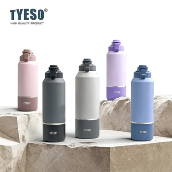 Tyeso Large Capacity Insulated Water Bottle Portable Travel Mug with Handle Leak-Proof Lid for Outdoor Sports Hiking Drinkware