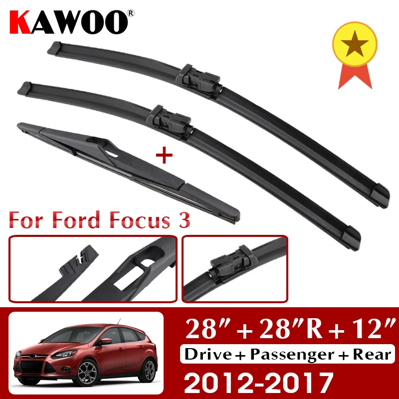 

KAWOO Wiper Front Rear Wiper Blades Set For Ford Focus 3 2012-2017 2016 Windshield Windscreen Front Rear Window 28"+28"R+12"