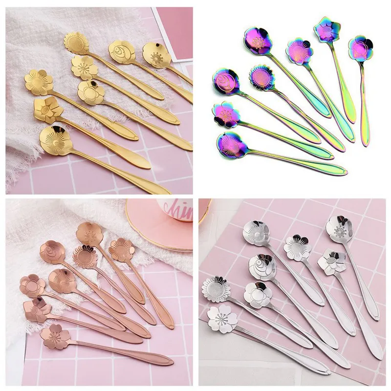 

8pcs/set Stainless Steel Christmas Tableware Coffee Spoons Ice Cream Dessert Spoon Flower Cherry Coffee Spoon Mixing Spoon