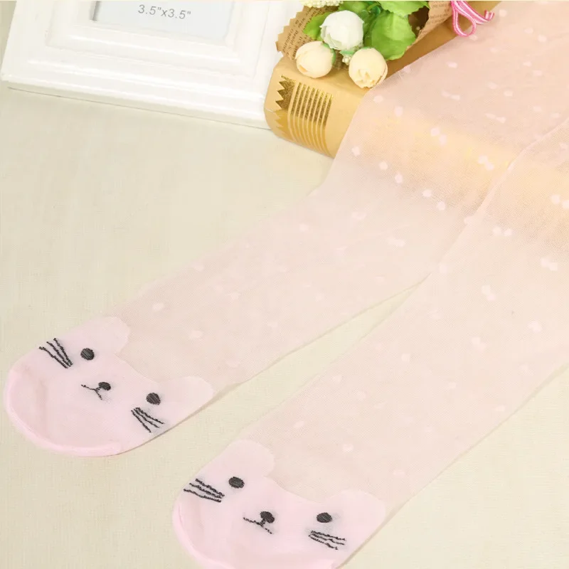 Summer Children Girls Thin Breathable Socks Baby Kids Cute Cartoon Butterfly Cat Knee High Stockings White Dance School Clothes