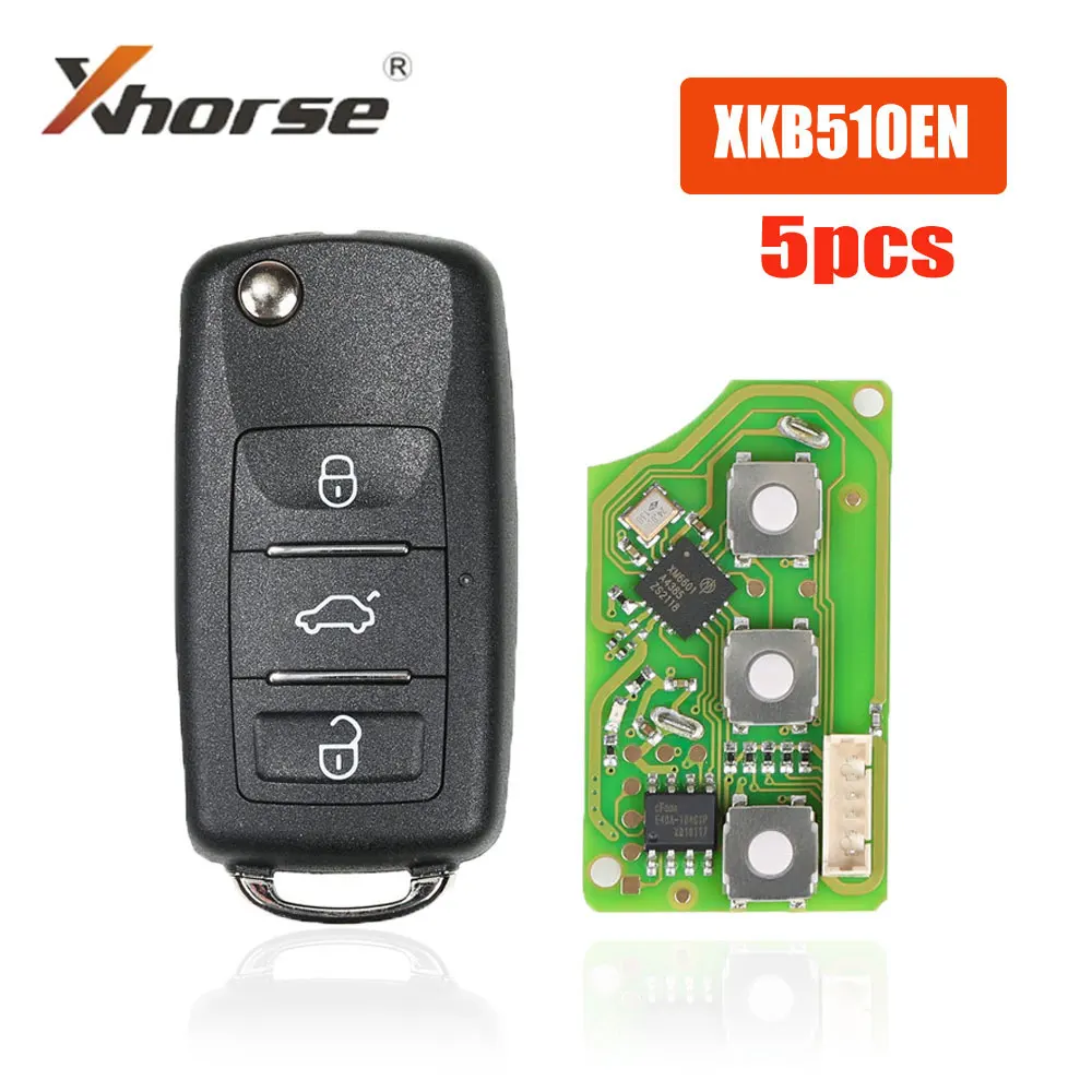 

5PCS Xhorse XKB510EN Wired Car Remote Key B5 Type 3 Button Universal Remote Key for VVDI VVDI2 Key Tool(English Version) Car Key