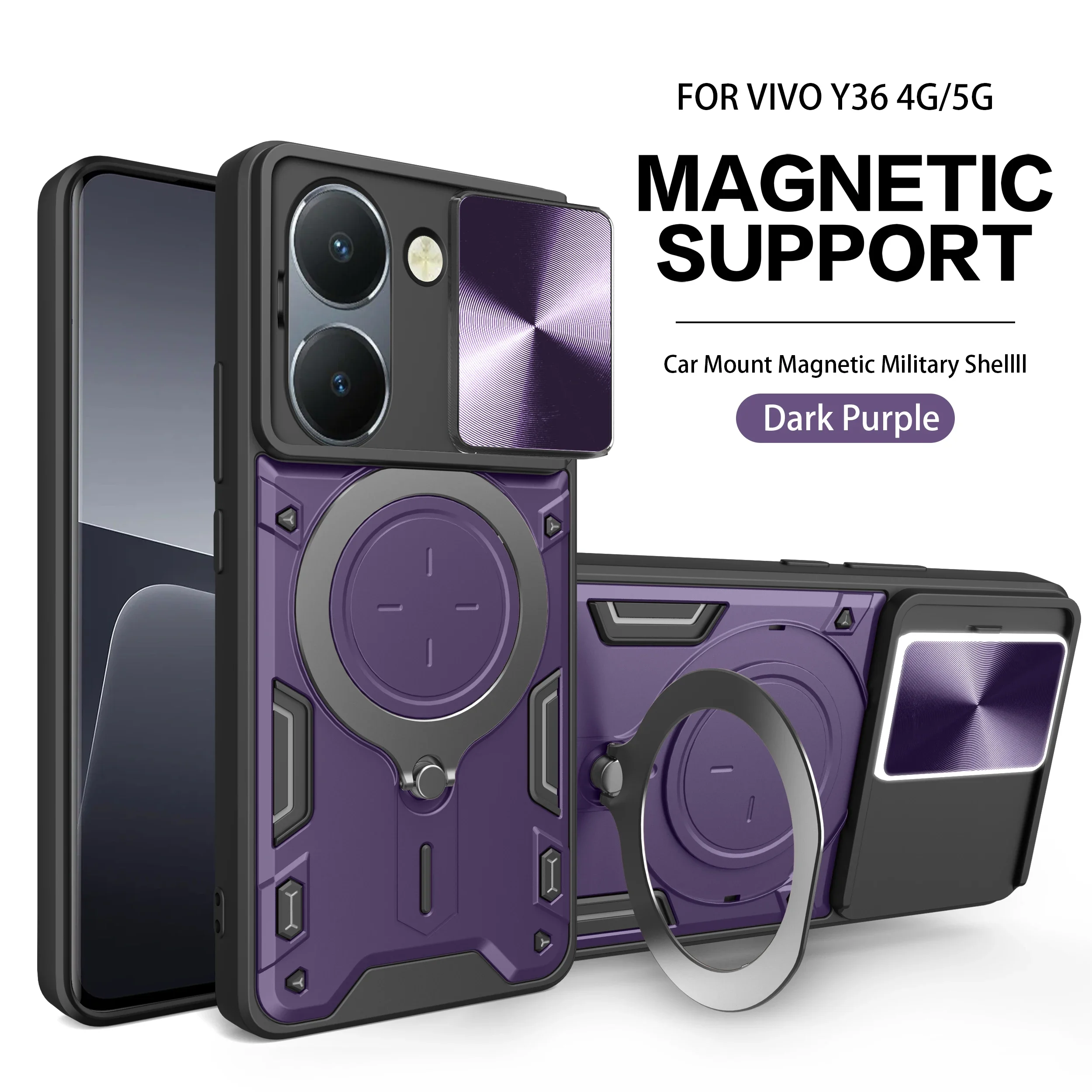 Enhanced Slide Camera Lens Case with Armor Hybrid Metal Ring Back Cover