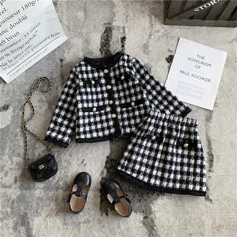 Autumn Girls Plaid Set Winter Children's Fashion Sweater Toddler Two Piece Sets Kids Long Sleeve Casual Wear Clothes kids clothing set,girls clothing set,kids sweatshirt set
